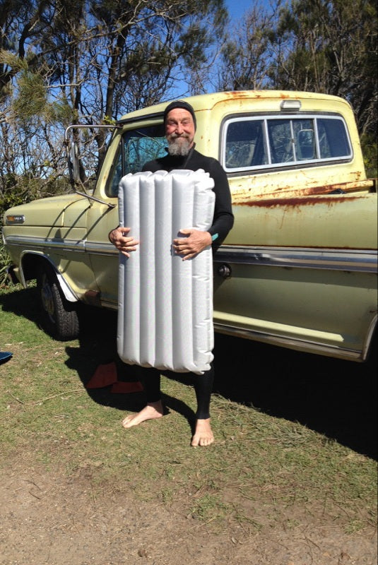 Peter Horton with his custom lightweight surf mat